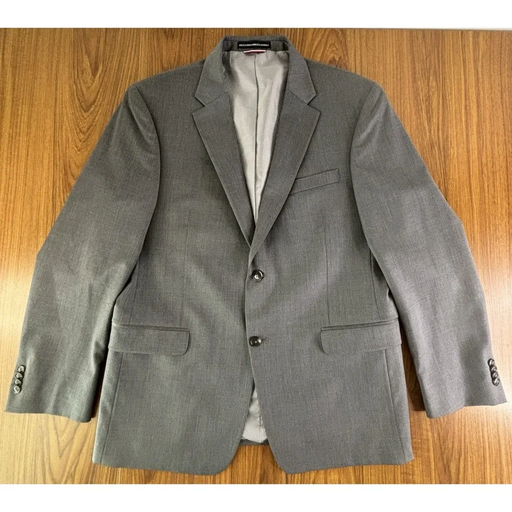 TOMMY‎ HILFIGER Mens 42R Solid Gray Blazer Sport Coat Suit Jacket Checked Lining